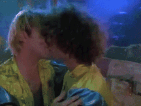 Trey Parker and Matt Stone in BASEketball (1998), Playful and Flirtatious reaction animated GIF