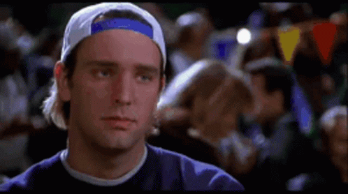 Trey Parker in BASEketball (1998), Serious and Blank reaction animated GIF