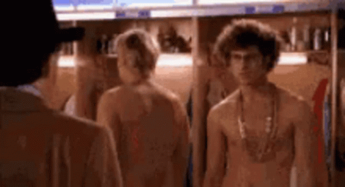 Trey Parker and Matt Stone in BASEketball (1998), Surprised and Awkward reaction animated GIF
