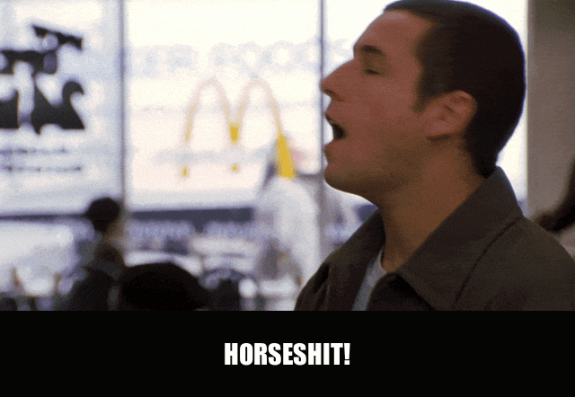Adam Sandler in Big Daddy (1999), captioned "Horseshit!", Angry and Incredulous reaction animated GIF