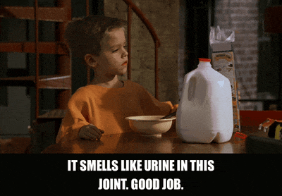 Adam Sandler in Big Daddy (1999), captioned "It smells like urine in this joint. Good job.", Sarcastic and Disgusted reaction animated GIF