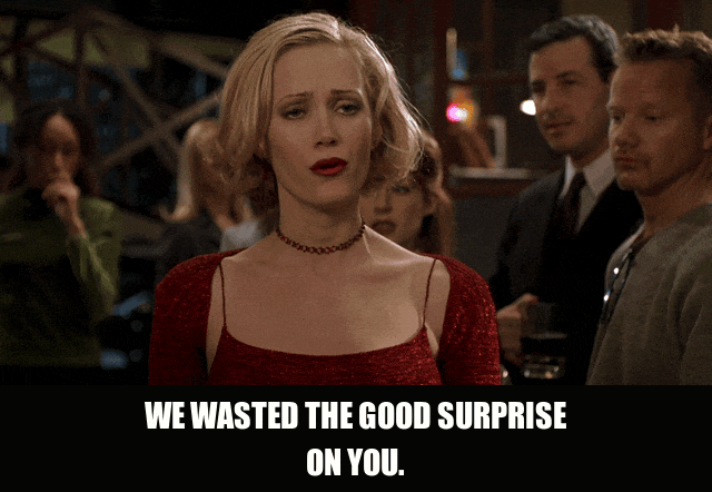 Wasted The Good Surprise from Big Daddy (1999), captioned "We wasted the good surprise on you.", Deadpan and Dismissive reaction animated GIF