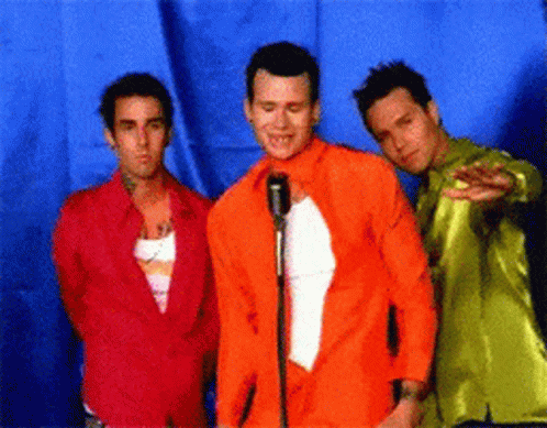Mark Hoppus and Tom Delonge in Blink-182 (1999), Energetic and Playful reaction animated GIF