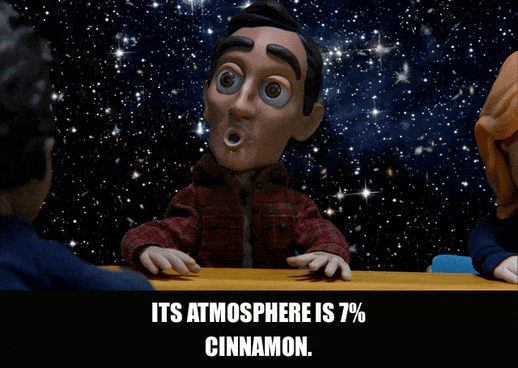 Danny Pudi in Community (2009), captioned "Its atmosphere is 7% cinnamon.", Delighted and Earnest reaction animated GIF