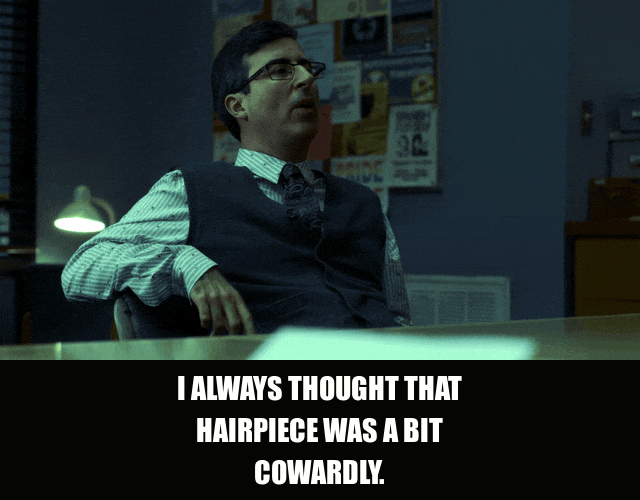 A Bit Cowardly from Community (2009), captioned "I always thought that hairpiece was a bit cowardly.", Judgmental and Deadpan reaction animated GIF