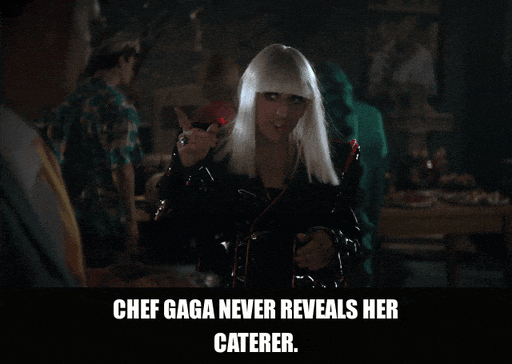 Jim Rash in Community (2009), captioned "Chef Gaga never reveals her caterer.", Smug and Playful reaction animated GIF