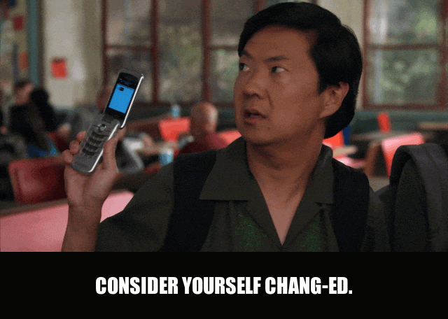 Ken Jeong in Community (2009), captioned "Consider yourself Chang-Ed.", Smug and Triumphant reaction animated GIF