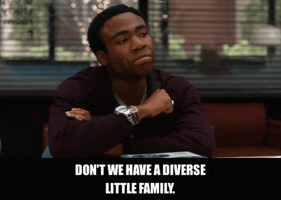 Yvette Nicole Brown in Community (2009), captioned "Don't we have a diverse little family.", Warm and Cheerful reaction animated GIF