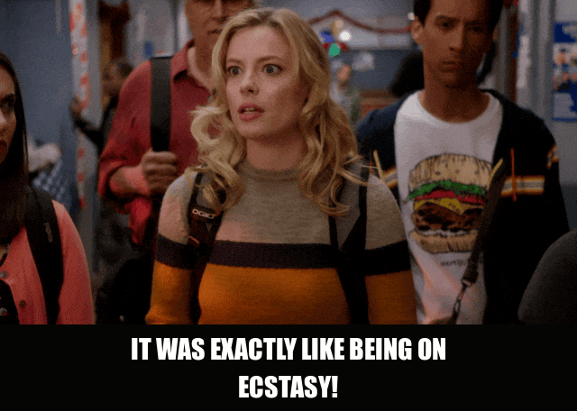Gillian Jacobs in Community (2009), captioned "It was exactly like being on ecstasy!", Enthusiastic and Wide-Eyed reaction animated GIF