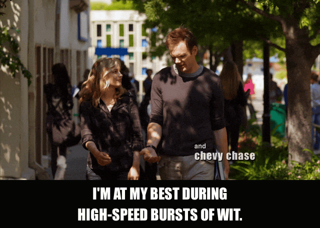 Joel Mchale in Community (2009), captioned "I'm at my best during high-speed bursts of wit.", Smug and Self-Aware reaction animated GIF