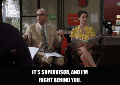 Alison Brie in Community (2009), captioned "It's supervisor, and I'm right behind you.", Correcting and Composed reaction animated GIF