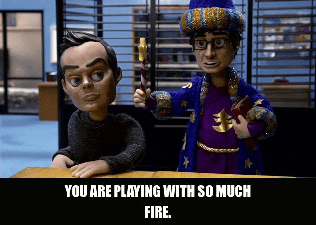 Joel Mchale in Community (2009), captioned "You are playing with so much fire.", Skeptical and Resigned reaction animated GIF