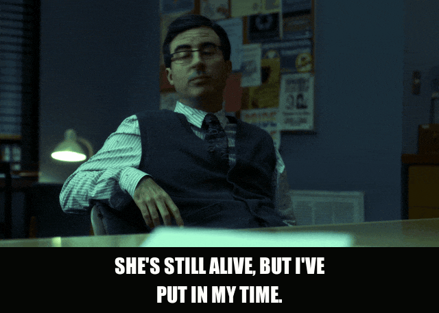 Put In My Time from Community (2009), captioned "She's still alive, but I've put in my time.", Deadpan and Resignation reaction animated GIF
