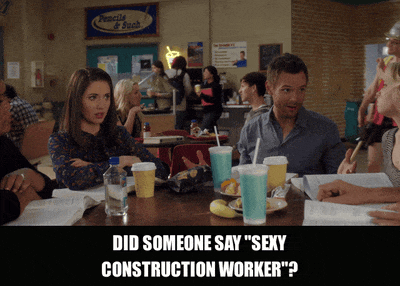 Jim Rash in Community (2009), captioned "Did someone say "sexy construction worker"?", Excited and Eager reaction animated GIF