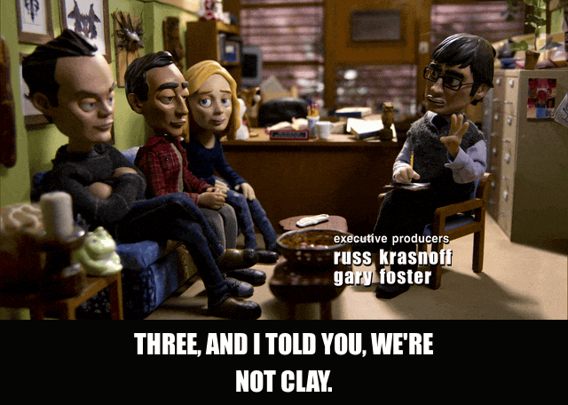 Danny Pudi in Community (2009), captioned "Three, and I told you, we're not clay.", Correcting and Deadpan reaction animated GIF
