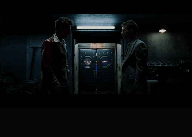 Brad Pitt and Edward Norton in Fight Club (1999), captioned "I want you to hit me as hard as you can.", Provocative and Intense reaction animated GIF