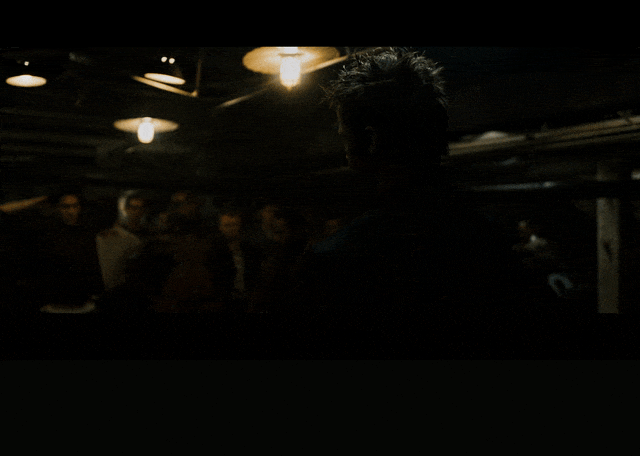 Brad Pitt in Fight Club (1999), captioned "The second rule of Fight Club is you do not talk about Fight Club!", Intense and Commanding reaction animated GIF