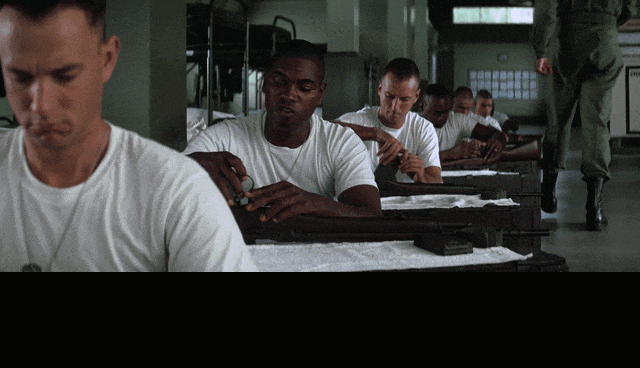 Mykelti Williamson and Tom Hanks in Forrest Gump (1994), captioned "Shrimp is the fruit of the sea. You can barbecue it, boil it, broil it, bake it, sauté it.", Earnest and Enthusiastic reaction animated GIF