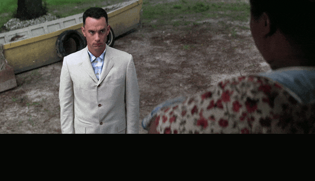 Tom Hanks in Forrest Gump (1994), captioned "Stupid is as stupid does, Mrs. Blue.", Deadpan and Earnest reaction animated GIF