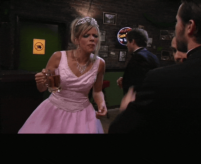 Kaitlin Olson in It's Always Sunny in Philadelphia (2005), captioned "I have to pee.", Deadpan and Matter Of Fact reaction animated GIF