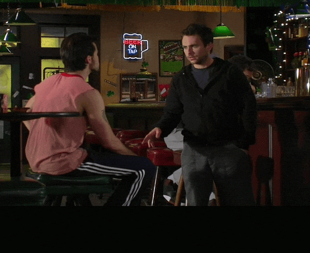 Rob Mcelhenney in It's Always Sunny in Philadelphia (2005), captioned "Hmm. I don't know. I'd have to check.", Deadpan and Earnest reaction animated GIF