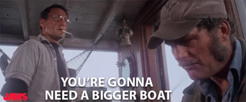 Roy Scheider and Robert Shaw in Jaws (1975), Shocked and Scared reaction animated GIF