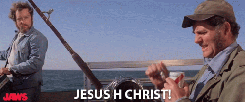 Robert Shaw and Richard Dreyfuss in Jaws (1975), Annoyed and Exasperated reaction animated GIF