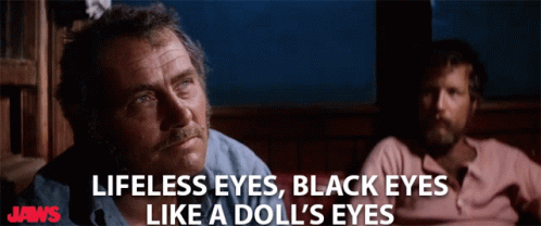 Robert Shaw and Richard Dreyfuss in Jaws (1975), Haunted and Serious reaction animated GIF