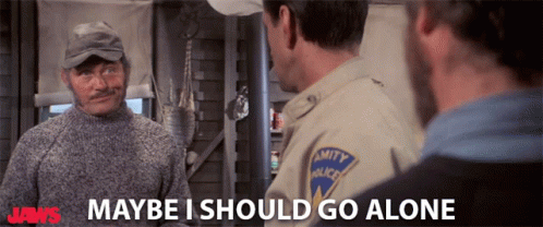 Robert Shaw in Jaws (1975), Confident and Annoyed reaction animated GIF