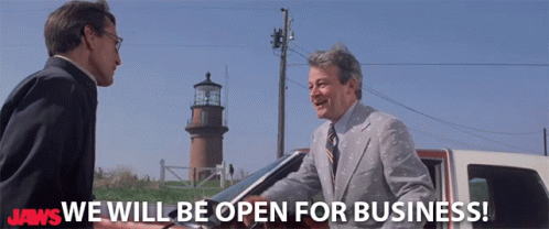 Murray Hamilton and Roy Scheider in Jaws (1975), Stubborn and Defensive reaction animated GIF