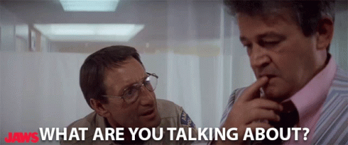 Roy Scheider and Murray Hamilton in Jaws (1975), Confused and Skeptical reaction animated GIF