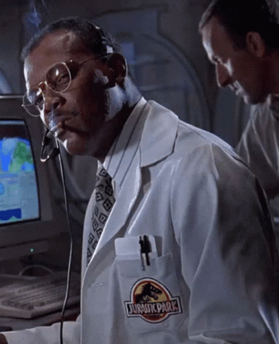 Samuel L Jackson in Jurassic Park (1993), Focused and Smoking reaction animated GIF