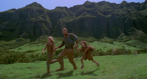 Sam Neill in Jurassic Park (1993), Alarmed and Running reaction animated GIF