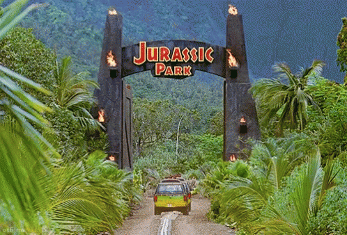 Jurassic Park Gate Opens from Jurassic Park (1993), Awe and Arriving reaction animated GIF