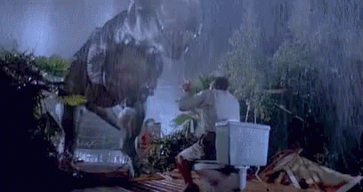 Martin Ferrero in Jurassic Park (1993), Terrified and Hiding reaction animated GIF