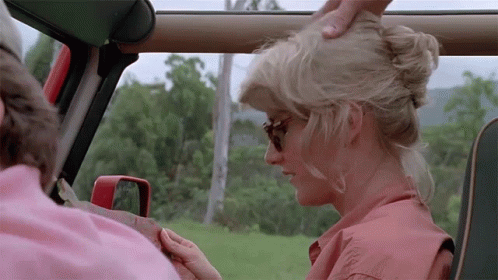 Sam Neill and Laura Dern in Jurassic Park (1993), Surprised and Looking reaction animated GIF