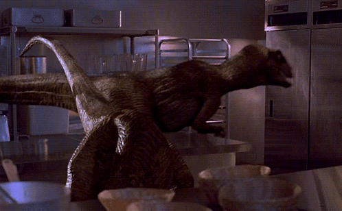 Raptor Head Turn from Jurassic Park (1993), Alert and Turning reaction animated GIF