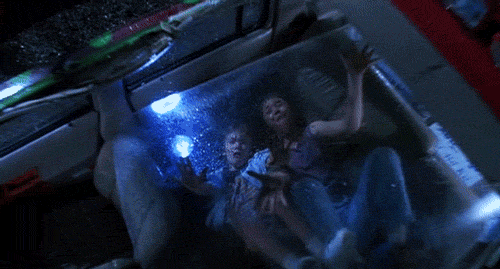 Ariana Richards and Joseph Mazzello in Jurassic Park (1993), Terrified and Screaming reaction animated GIF