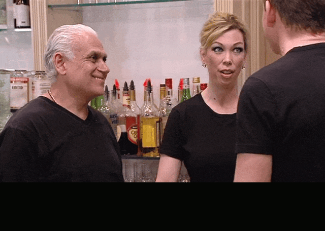 Amy Bouzaglo in Kitchen Nightmares (2007), captioned "We have to, because there's a lot of online bullies and haters and bloggers.", Defiant and Paranoid reaction animated GIF