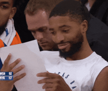 Mikal Bridges in New York Knicks, Smug and Confident reaction animated GIF