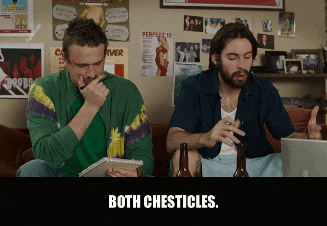 Both Chesticles from Knocked Up (2007), captioned "Both chesticles.", Enthusiastic and Triumphant reaction animated GIF