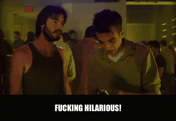 Martin Starr in Knocked Up (2007), captioned "Fucking hilarious!", Sarcastic and Annoyed reaction animated GIF
