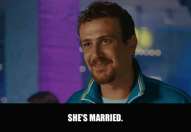 Jason Segel in Knocked Up (2007), captioned "She's married.", Matter-Of-Fact and Warning reaction animated GIF