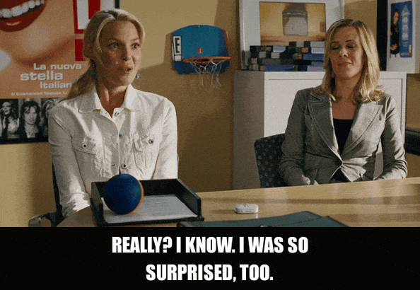 Katherine Heigl in Knocked Up (2007), captioned "Really? I know. I was so surprised, too.", Surprised and Excited reaction animated GIF