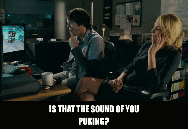 Katherine Heigl in Knocked Up (2007), captioned "Is that the sound of you puking?", Shocked and Concerned reaction animated GIF