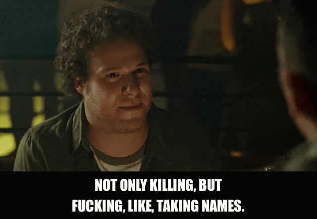 Taking Names from Knocked Up (2007), captioned "Not only killing, but fucking, like, taking names.", Excited and Animated reaction animated GIF
