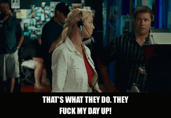 They Fuck My Day Up from Knocked Up (2007), captioned "That's what they do. They fuck my day up!", Frustrated and Indignant reaction animated GIF