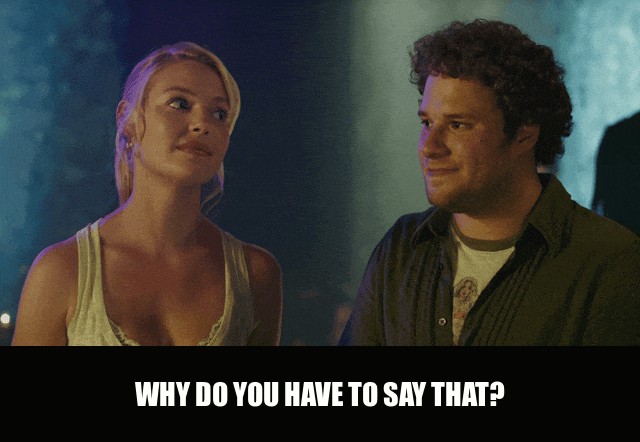 Leslie Mann in Knocked Up (2007), captioned "Why do you have to say that?", Exasperated and Offended reaction animated GIF