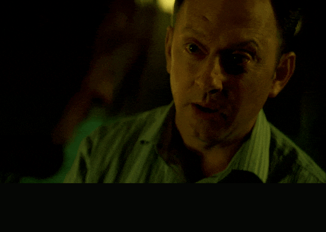 Michael Emerson and Josh Holloway in Lost (2004), captioned "...you're going to want to relax yourself. Do some deep breathing. Some yoga.", Calm and Menacing reaction animated GIF