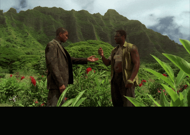 Adewale Akinnuoye-Agbaje in Lost (2004), captioned "I ask for no forgiveness, Father. For I have not sinned.", Defiant and Solemn reaction animated GIF